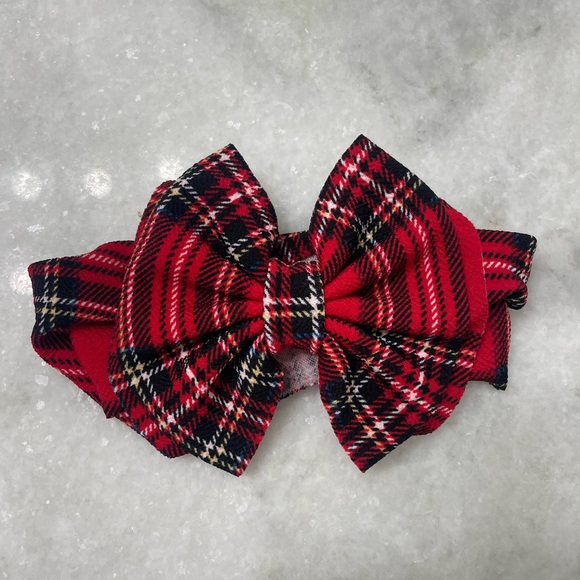 Red Tartan Headband Bow - Picture 2 of 4